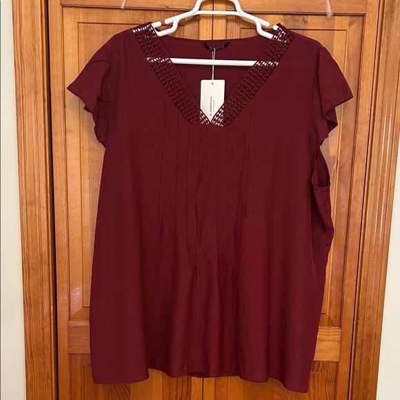 BloomChic Tops - BloomChic Deep Red Crochet Detail Blouse Plus Size 5X/28 Short Sleeve New